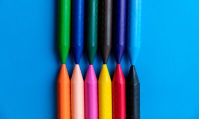 top view colorful crayons lined up facing each other 176474 1585