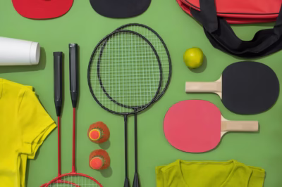 top view composition with neatly arranged organized sport items 23 2150275237