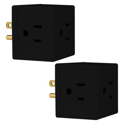 Philips 3-Outlet Extender, Extra Wide Adapter Spaced, Easy Access Design, 3-Prong, Perfect for Travel, Cube, 2-Pack, Black, SPS3002BC / 37