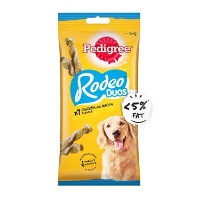 Pedigree Rodeo Duos Adult Dog Treat Stick, Chicken & Bacon - 123 g Pack (7 Treats, pack of 10)