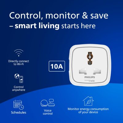 PHILIPS 10A Smart WiFi Plug | Wiz Connected Voice Controlled, Amazon Alexa & Google Assistant Compatible Smart Plug with Energy Consumption Monitoring, Pack of 1