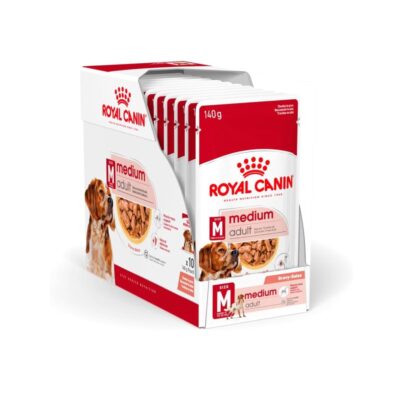 Royal Canin Medium Adult Dog Food, 140Grams, Pack of 10 Sachet, Wet Food, Supports Weight Management & Digestive Health, Promotes overall development