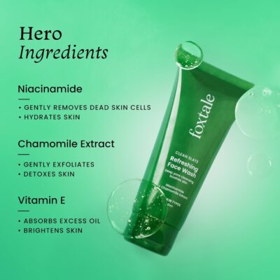 Foxtale Refreshing Face Wash for Deep Cleansing with Niacinamide, Hydrates & Brightens, Non-Drying Cleanser for Glowing Skin, Men & Women, For All Skin Types - 100 ml
