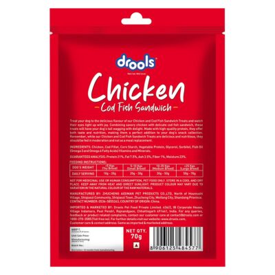 Drools Real Fish Cod Sandwich Dog Treats, 70gm | Rich in Protein, No Artificial Preservatives | Best for Training & Bonding | for Puppy & Adult | Formulated in USA | Premium Treats