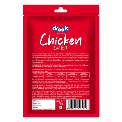 Drools Real Chicken Cod Roll Dog Treats, 70gm | Rich in Protein, No Artificial Preservatives | Best for Training & Bonding | for Puppy & Adult | Formulated in USA | Premium Treats