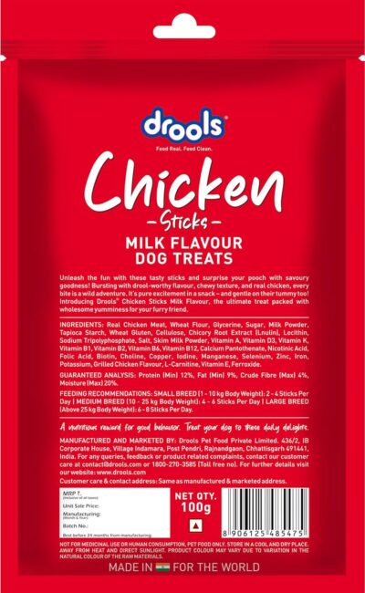 Drools Chicken Milk Flavor Dog Treats Sticks, 100gm | Rich in Protein, No Artificial Preservatives | Best for Training & Bonding | for Puppy & Adult | Formulated in USA | Premium Treats