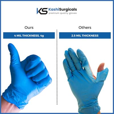 Kashi Surgicals Powder-Free Nitrile Hand Gloves – Food Grade, Latex-Free, Medical & Multi-Purpose Use – Medium, Blue, Box of 80 (Made in Malaysia)