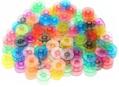 Gemsy Sewing Machine Bobbins Pack of 25 with Storage Box | Transparent & Colour Bobbins