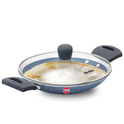 Hawkins Nonstick Pro 0.9 Liter Appa chatty, Mini Kadhai, Appachatti, Appachetty, Appam Pot Maker, Deep Fry Pan with Glass Lid, Granite Kadai