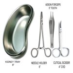 Alis Surgical Instrument Suture Set with Kidney Tray – CE Certified Needle Holder, Adson Forceps & Iris Scissors, 8" Stainless Steel