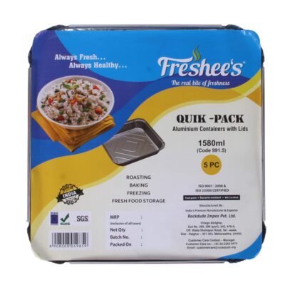 1580ml Disposable Aluminum Container with Lid for Food Storage Baking Roasting Freezing, Pack of 5 Foil Containers