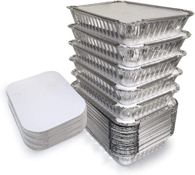 Aluminum Silver Foil Container 750ml, Food Storage Disposable Containers with Lid for Kitchen (50, 750 ml) Silver