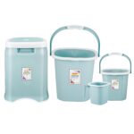 RATAN PLASTICWARE Premia Bathroom Set (Bucket 5L X 1) + (Bucket 18L X 1) + (Mug 1.5L X 1) + (Large Stool X 1) - Mint|Easy to Carry | Perfect for Use in Bathrooms, Kitchen & Wet Utility Areas