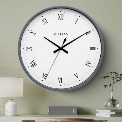 Titan Plastic Classic Grey Wall Clock with Silent Sweep Technology - 29.5 Cm X 29.5 Cm (Medium), Analog