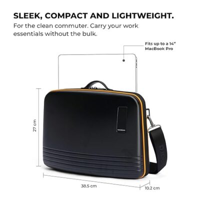 MOKOBARA The Hard Shell Briefcase | 14” inch Black Polycarbonate Laptop Messenger Bag for Men & Women