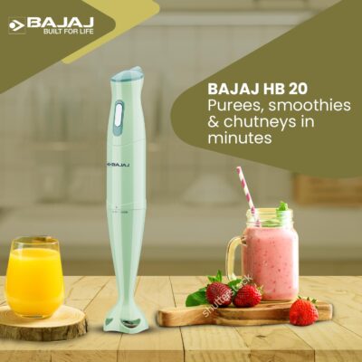Bajaj HB-20 Silent 300W Hand Blender | Detachable Abs Blender Stem | Penta Flow Breaker | Easy Click Fit Locking | 2 Yr Warranty 【Green】