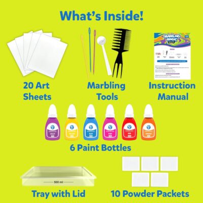 Marbling Magic Paint Kit, Water Marbling Kit for Kids, Art & Craft Kits, Supplies, DIY Creative Activity, Gifts for Girls & Boys Ages 6, 7, 8, 9, 10, 11, 12, Multicolor