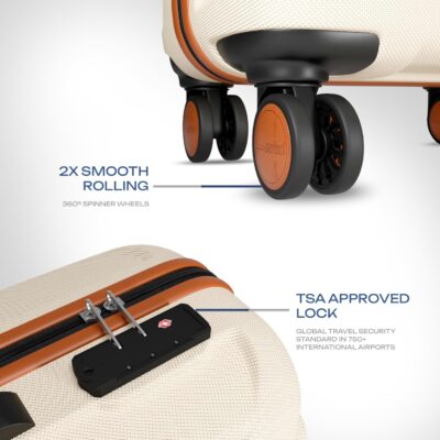 Safari Thorium Royale 8 Wheels 77cm Large Size Trolley Bag Hard Case Checkin Polycarbonate Luggage, TSA Lock, Wet Pouch Organized Interior, Suitcase for Travel, Trolley Bags for Travel, Vanilla Tan