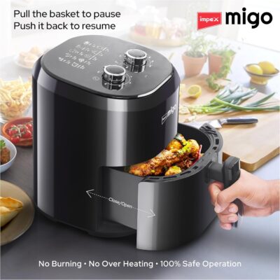 Impex Air Fryer 10 in 1 Air Fryer For Home 1200 W Oil-free Cooking 4.5 L Instant Electric Air Fryer for Home Auto Cut Off, Fry, Grill, Roast, Steam, and Bake 2 Years Warranty (Black)