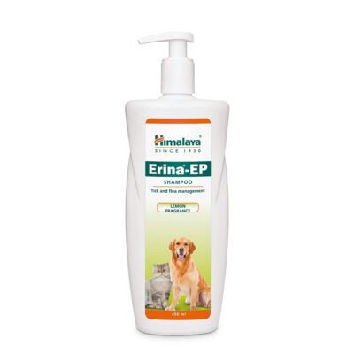 Himalaya Erina-EP Shampoo for Dogs & Cats – Anti-Tick & Flea Herbal Formula with Neem & Eucalyptus | Healthy Skin & Coat Care (450 ml)