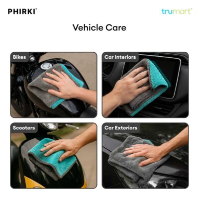 Microfiber Cloth for Car – 1200 GSM, 40x60 cm, 1 Pc Aqua Blue & Grey Twisted Loop Super Absorbent Towel, Edgeless Plush Pile, Lint-Free Cloth for Drying & Detailing