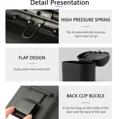 car mini car dustbin accessories for Car Trash Bin Can Holder Dustbin Hanging: Black Automotive Garbage Can Bin Trash Container for Auto Cars, Dust Bin, Home, Office,(Black Pac for 1)