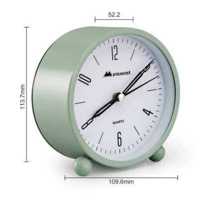 Kadio Alarm Clock.Mensent 4 inch Round Silent Analog Alarm Clock Non Ticking,with Night Light, Battery Powered Super Silent Alarm Clock, Simple Design Beside/Desk Alarm Clock (Green)