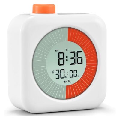 Digital Visual Timer,60-Minute Countdown Timer for Kids and Adults,LCD Screen Pomodoro Time Management Education Tool,Timer Clock Alarm 3-in-1 for Kitchen,School,Office,ADHD - White