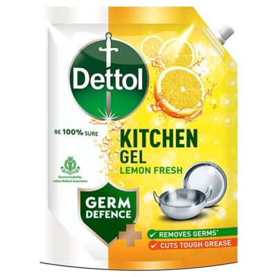 Dettol Lemon Fresh Dishwash Liquid & Kitchen Gel 1500ml Refill Pack | Cuts Tough Grease | Removes Germs | Safe on Hands