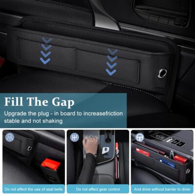 Car Organizer Car Seat Pocket Automobiles Organizer For Console PU Leather Front Seats Side Seam Car Accessories Interior Organizer Console Car Organizer For Phone, Glasses, Keys, Cards,Black