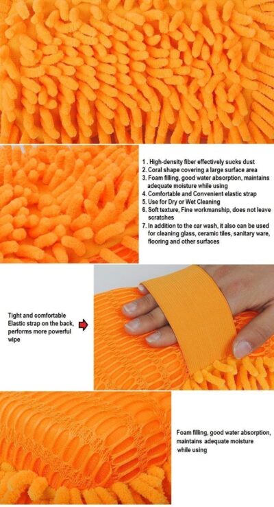 Car Cleaning Brush Cleaner Tools Microfiber Super Clean Car Windows Cleaning Sponge Chenille Coral Fleece Cloth Towel Car Wash Gloves Auto Washer (Multicolor, 1Pc)