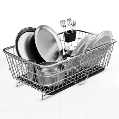 Lifelong Stainless Steel Kitchen Organizer Dish Drying Rack | Utensil & Vessel Drainer Basket with Spoon Holder & Drip Tray | Rust-Free, Durable & Space-Saving Bartan Stand | Silver