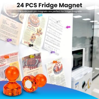 Homeaura Strong Fridge Magnets | 24 Colorful Magnetic Thumb Tacks | Super Strong Holding Power for Whiteboard, Office, Kitchen & Home Organization