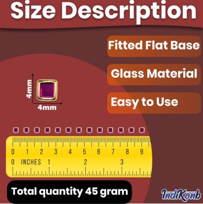 INDIKONB Kundan Glass Fitting Stones | 4mm Square Glass Embellishments | Magenta Color | For Craft, Embroidery, Jewelry & Decorative Projects