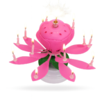 Musical Lotus Birthday Candle | Rotating Flower Candle with Sparkler & 14 Small Candles | Pink