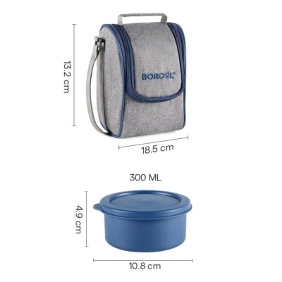Borosil Carrymore Microwavable Stainless Steel Lunch Box with Bag | 3×300 ml Round Containers