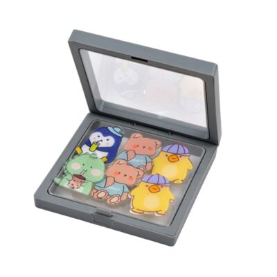 Baby Bucket 3D Floating Frame Display Box Pack of 6 – Clear Jewelry & Coin Holder (Grey)