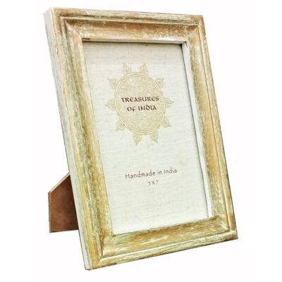Duadecor Hand-Carved Wooden Photo Frame – 27x22 cm, Distressed White Finish