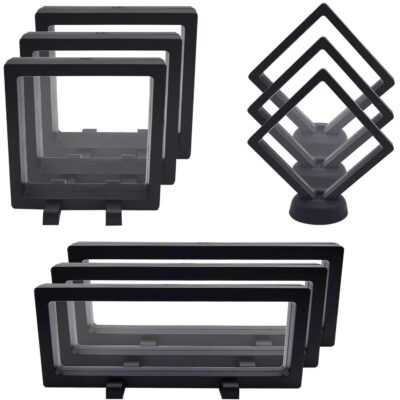 Anirdesh 9PCS 3D Floating Display Frame Set – Jewelry, Coin & Medal Holder (Black, 3 Sizes)