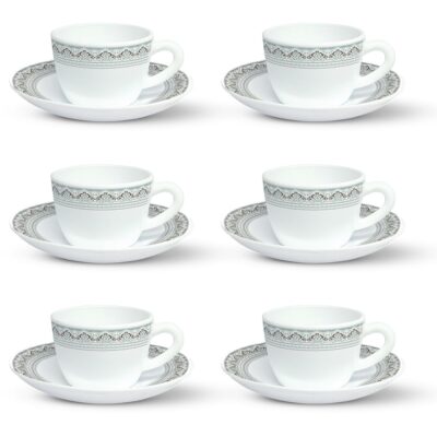 Larah by Borosil Opalware Classic Cup and Saucer Set, 145ml, 12-Pieces, White, HT12CS14CSC1, HT12CS14CSC1