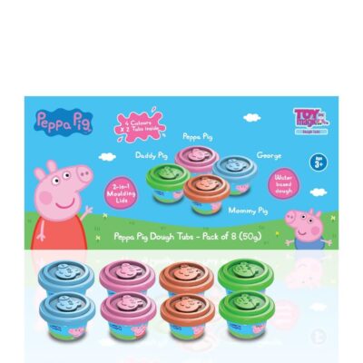 ToyMagic Peppa Pig Dough with 2 in 1 Moulding Lid Pack of 8 Tubs 50gm Each|Soft Water Based Dough|Fun with Dough|Non-Toxic|for Kids 3 Years+|Art & Craft Activity|Birthday & Return Gifts|Made in India