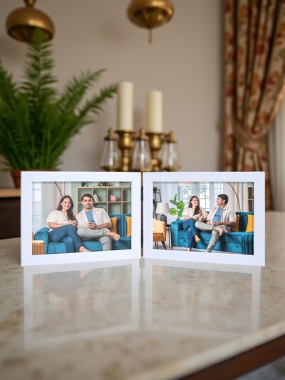 Golden Peacock Foldable Dual Photo Frame (White, 5x7 inch) – Elegant Table & Gift Frame