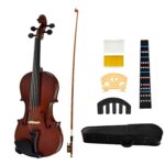 JUAREZ Legnò Violin Kit, Full Size 4/4 Hand-Carved Solid Spruce Top, Solid Maple Back & Sides, JRV212DB with Redwood Bow, Rosin, Full Tone Sticker, Mute, Bridge, Oblong Case, Dark Brown