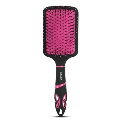 AGARO Delight Paddle Hairbrush with Strong & Flexible Nylon Bristles having Anti-static Ball Tips, For Grooming, Straightening, Smoothing, Detangling Hair, Ideal for Men &Women, Black & Pink