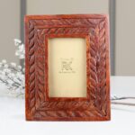Renaissance Krafts Handcrafted Wooden Photo Frame 20x22 cm – Rustic Leaf Carved Frame for Home & Office Décor