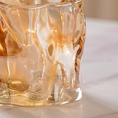 Nestasia Crystal Glass Set of 6 (200ml) | Elegant Amber Abstract Design for Whiskey, Juice, Water & More | Stylish Bar Set Addition for Home & Celebrations | Perfect for Gifting