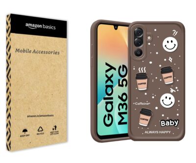 Amazon Basics 3D Coffee Silicone Back Cover for Samsung Galaxy M36 5G (Brown)