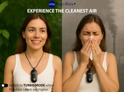 OxyHalo Wearable Air Purifier | Portable Hanging Neck Air Purifier | Portable Personal Device | No Filter Needed | Tested | Removes 99.9% Air Pollutants PM2.5, PM0.01, PM10 | Blue