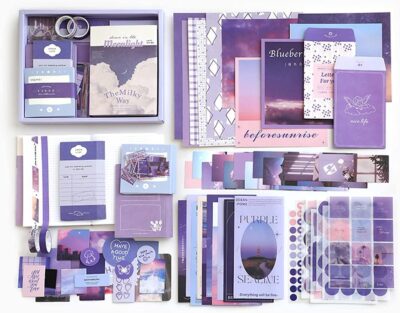 VIBE VISTA Vintage Aesthetic Scrapbook Kit, 346 Pcs, A6 Grid Notebook, Washi, Envelopes, Scrapbook Papers, Folding Labels, Background Papers, Photo Frames, Calendar Stickers, Stickers (Moon Light)