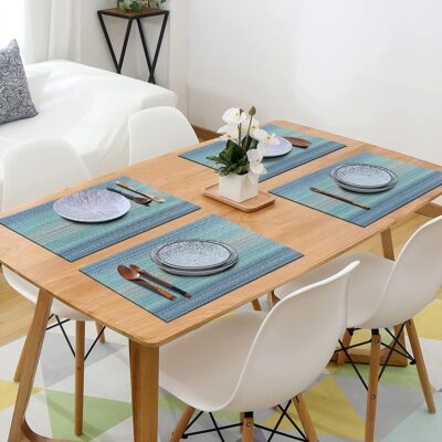 Leeonz PVC Dining Table Placemats | Easy-to-Clean, Heat & Stain Resistant Non-Slip Table Mats | Set of 4, 45×30 cm | Ombre Blue
